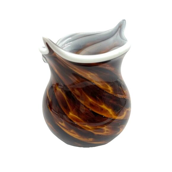 Figural Owl Art Glass Vase Multicolor Brown / White Copper Color Glitter Accents - Picture 5 of 10